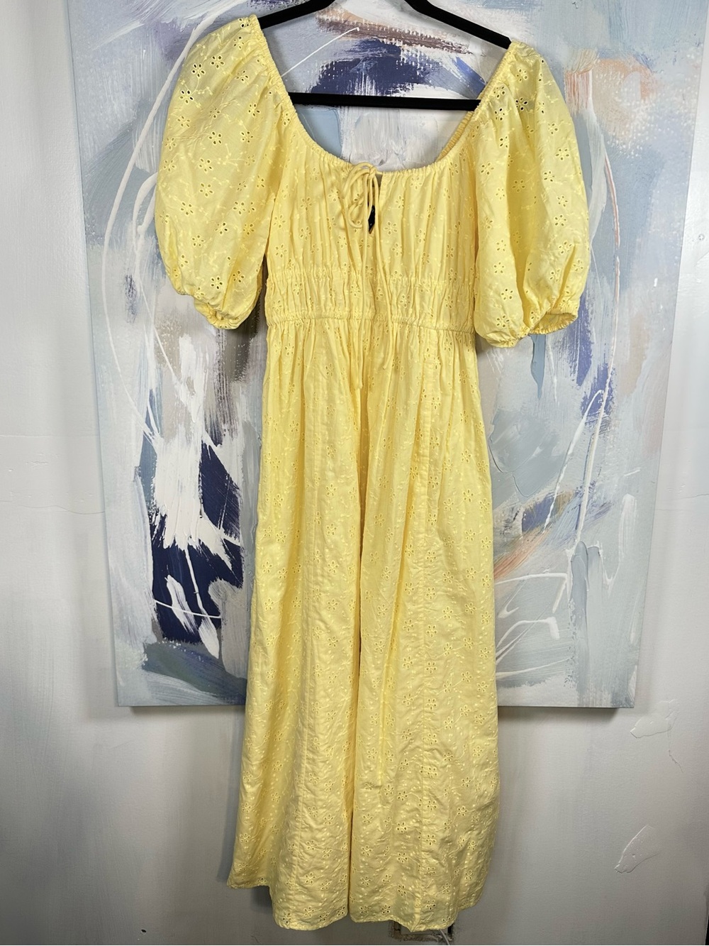 Nobody’s Child Pale Yellow Eyelet broderie anglaise Midi Dress US 2 XS Cotton - Picture 2 of 10